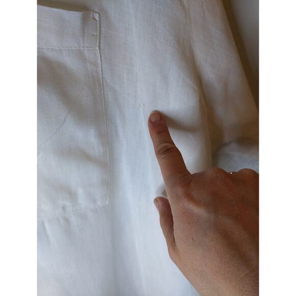 FLAX White Linen Button Down Shirt Size Medium Oversized Vintage Boho Natural - Picture 9 of 14